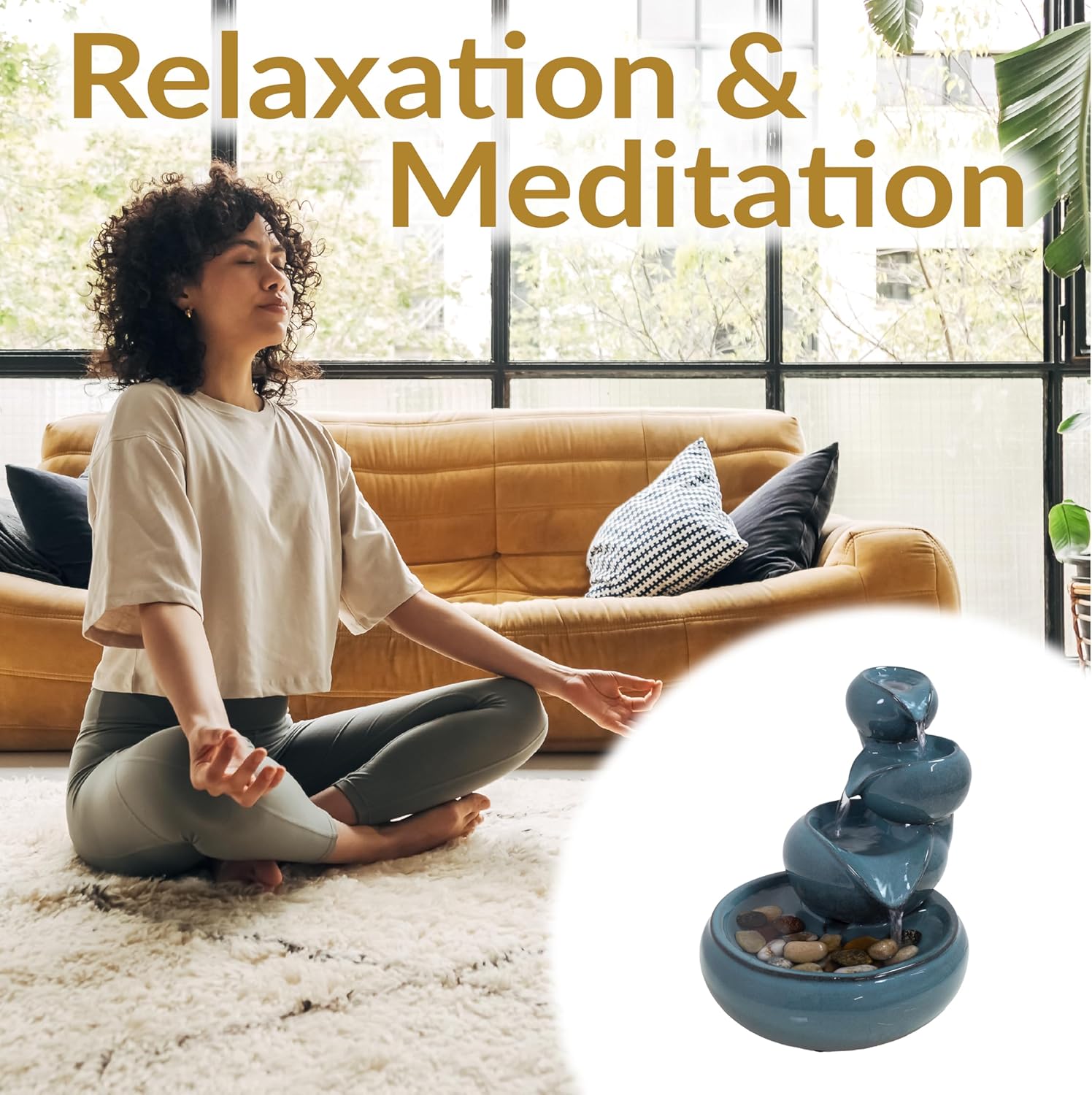 Sunnydaze Tiered Vessels Ceramic Tabletop Water Fountain - Relaxing Indoor Fountain for Office, Bedroom, or Living Room - Teal