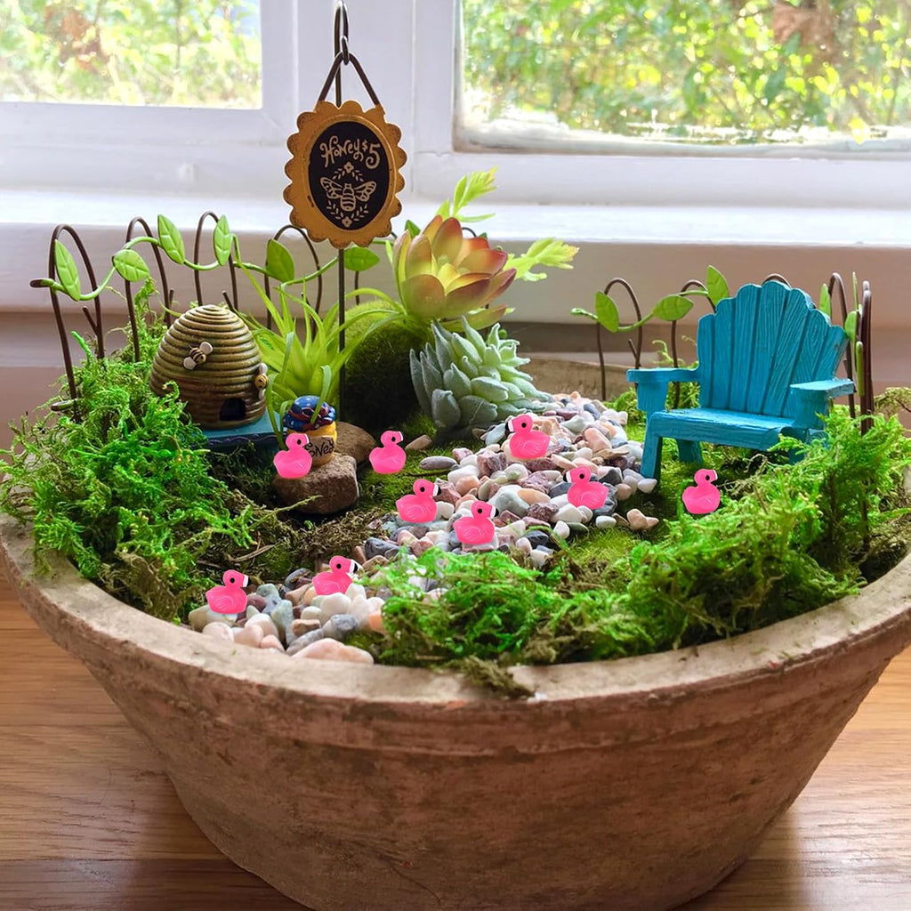 50pcs Mini Resin Flamingo Ducks, Tiny Flamingo Figurines to Hide, Miniature Pink Flamingos Decor for Dollhouse Micro Fairy Garden Landscape DIY Craft