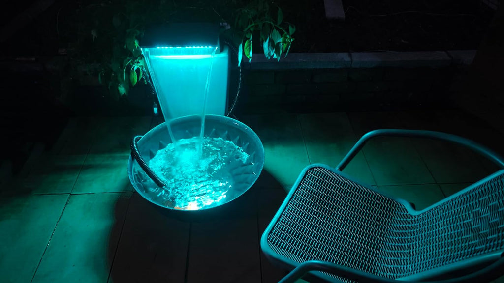 Stainless Steel Waterfall Spillway, APP Control Multi-Color LED Light Outdoor Pool Fountain, Water Spillway Koi Pond Waterfalls Fountains Kit for Garden Patio Swimming Pool Decoration-11.8"