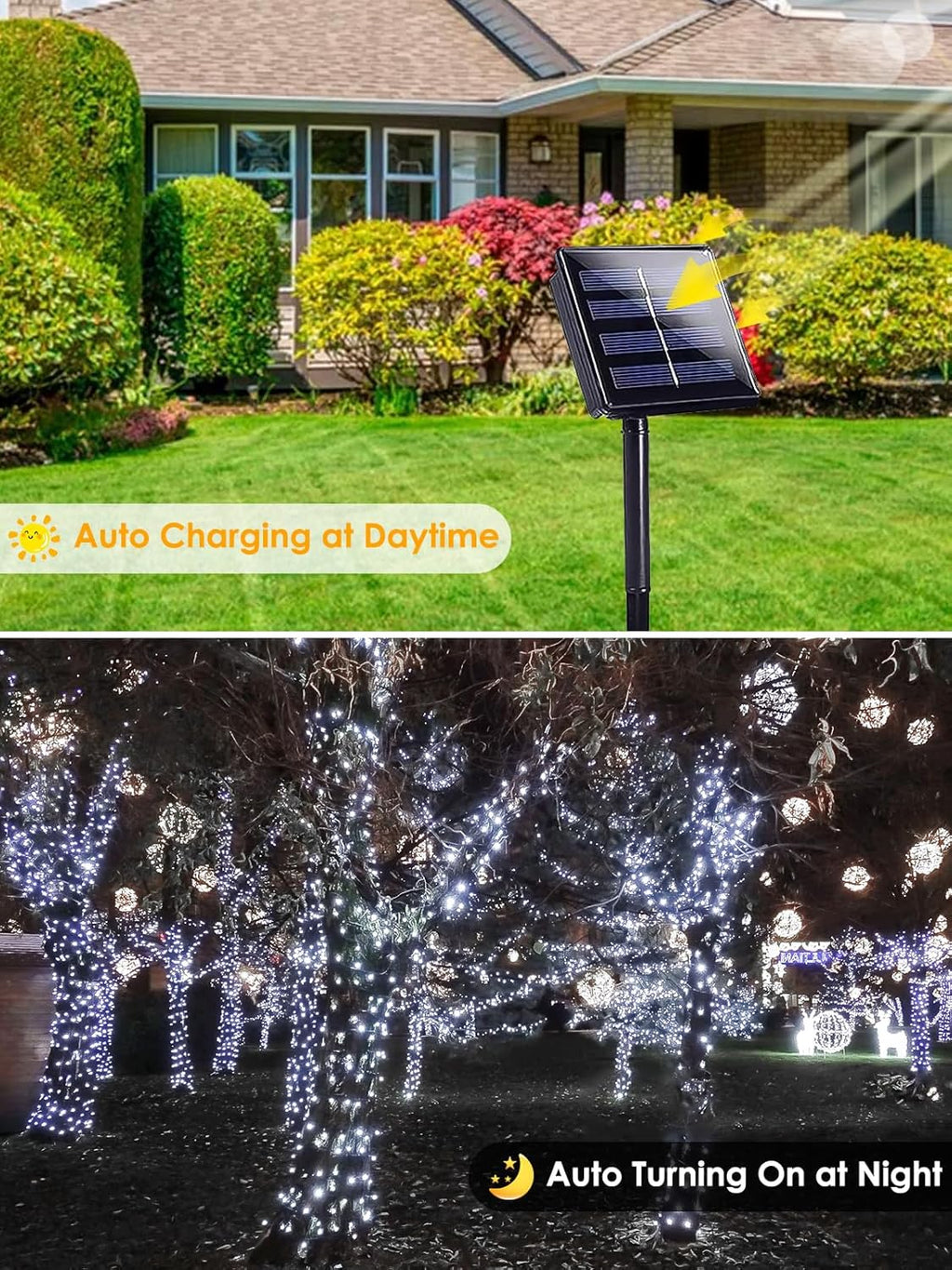 4-pack Solar Christmas Lights Outdoor Waterproof, 400LED 132FT Solar String Lights with 8 Lighting Modes, Tree Light Green Wire for Xmas Tree Party Wedding Garden Yard Fence Decoration (Cool White)