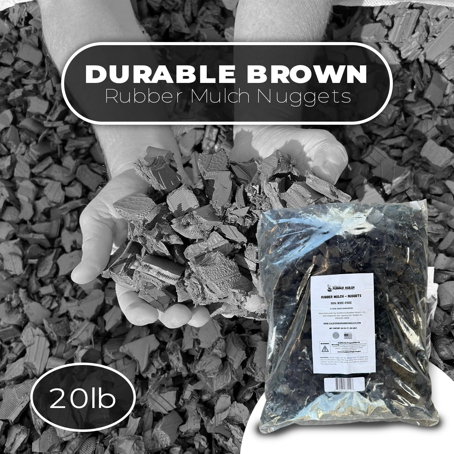 100% Wire-Free Rubber Mulch – Unpainted, 20 lb (0.8 cu ft) | Long-Lasting, Low Maintenance, Safe for Kids & Pets – Landscaping & Playground Ground Cover”