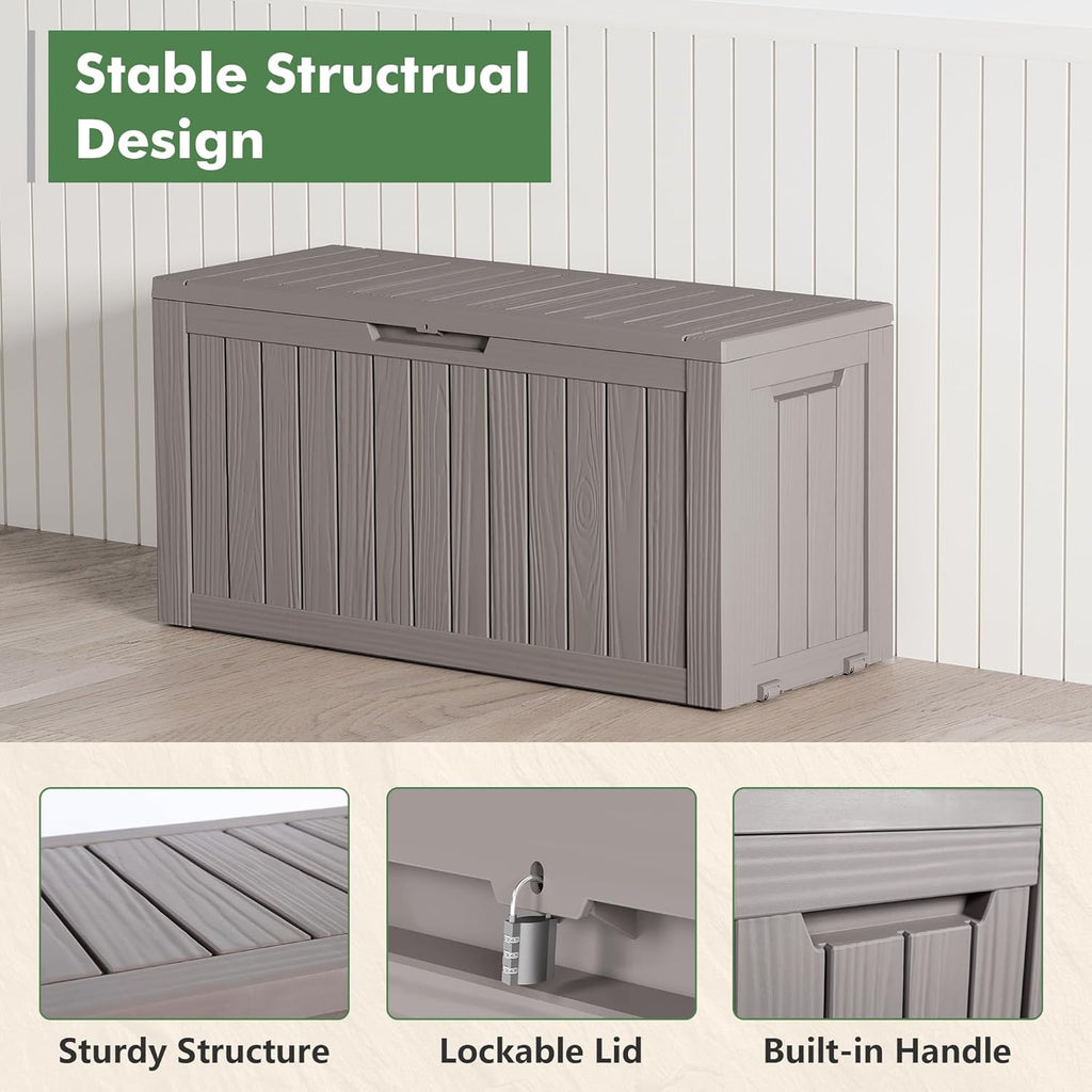 NUNU LAB 75 Gallon Outdoor Storage Box,Resin Large Sturdy Deck Box, Backyard Outside Storage Box Waterproof with Double Wall Panels,Garden Box,Package Delivery Outdoor Hose Storage Bin