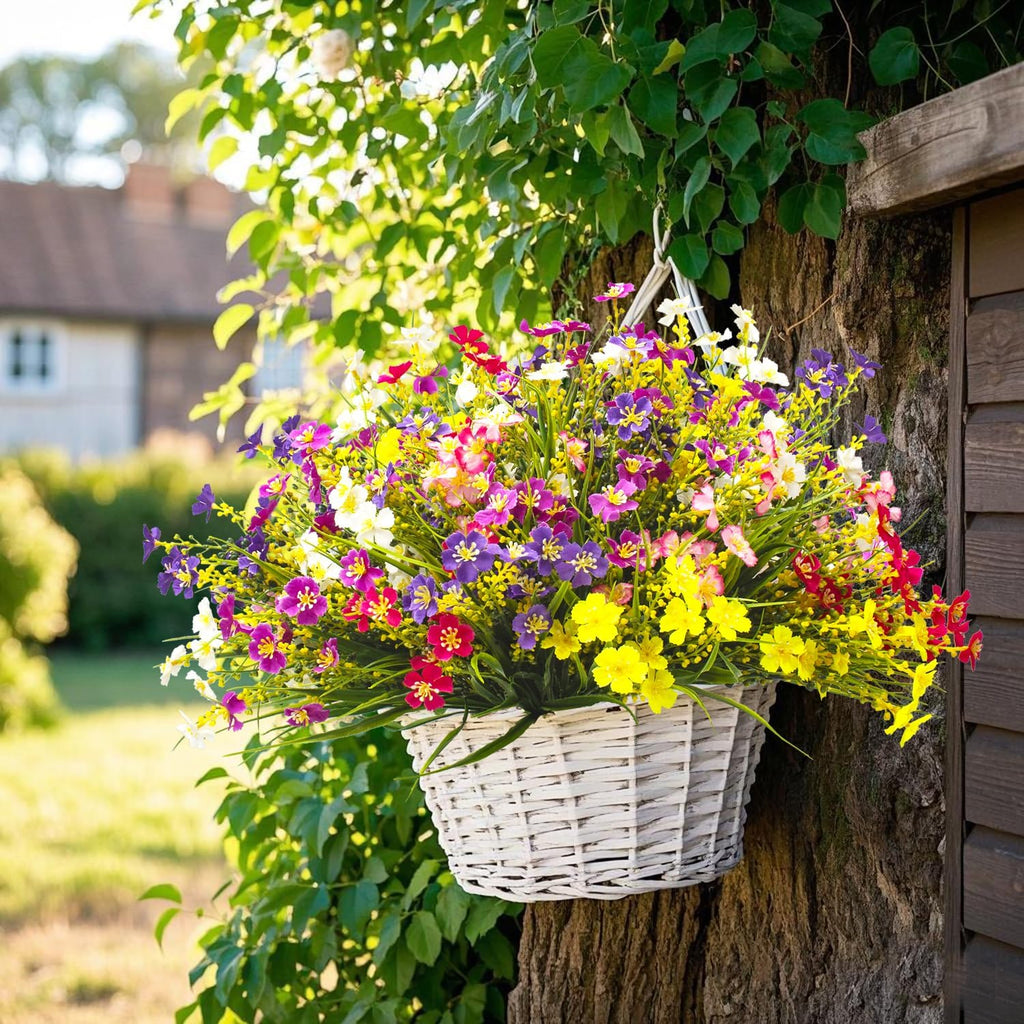 24 Bundles Artificial Faux Flowers Outdoor Plants for Autumn Summer Decoration,Fake Silk Realistic UV Resistant Colorful Daisy for Outside Home Porch Patio Balcony Yard Decor