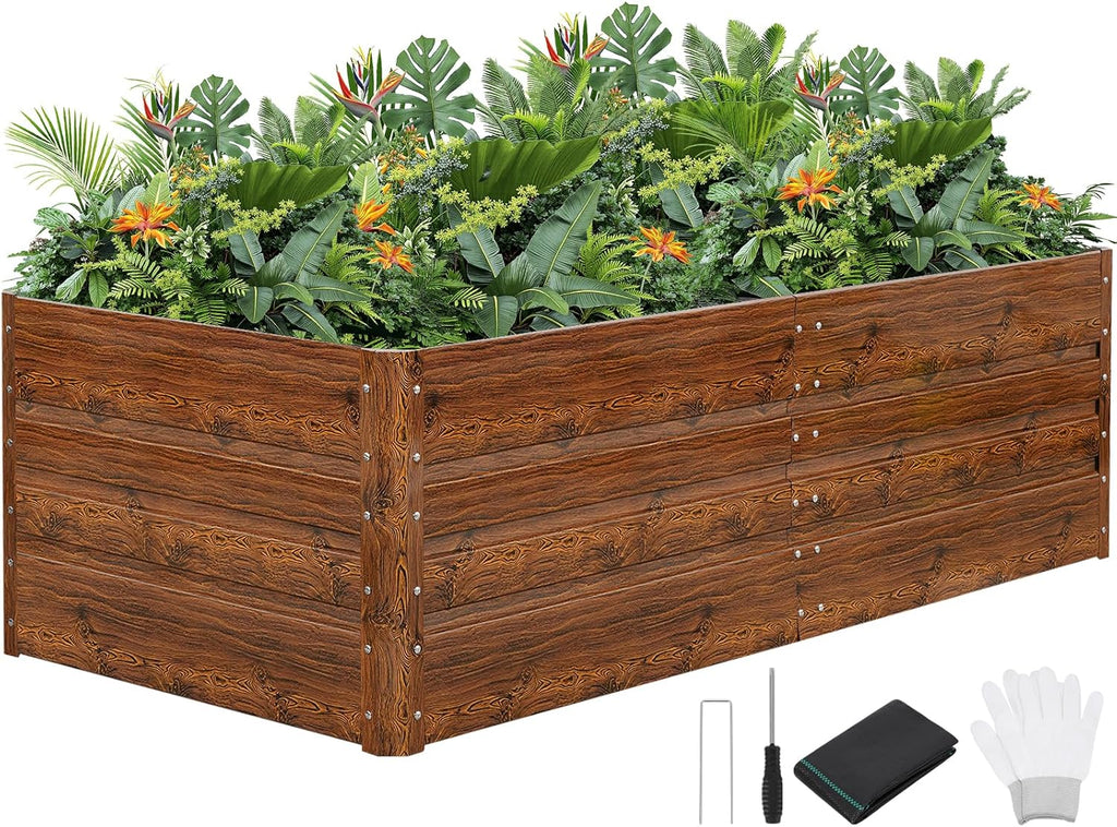 G GOOD GAIN 6x3x1.8ft Raised Garden Bed - Metal Planter Box Outdoor with Weed Barrier Fabric | Deep Root Raised Beds for Gardening Vegetables Flowers Herb Fruits (Wood Grain)