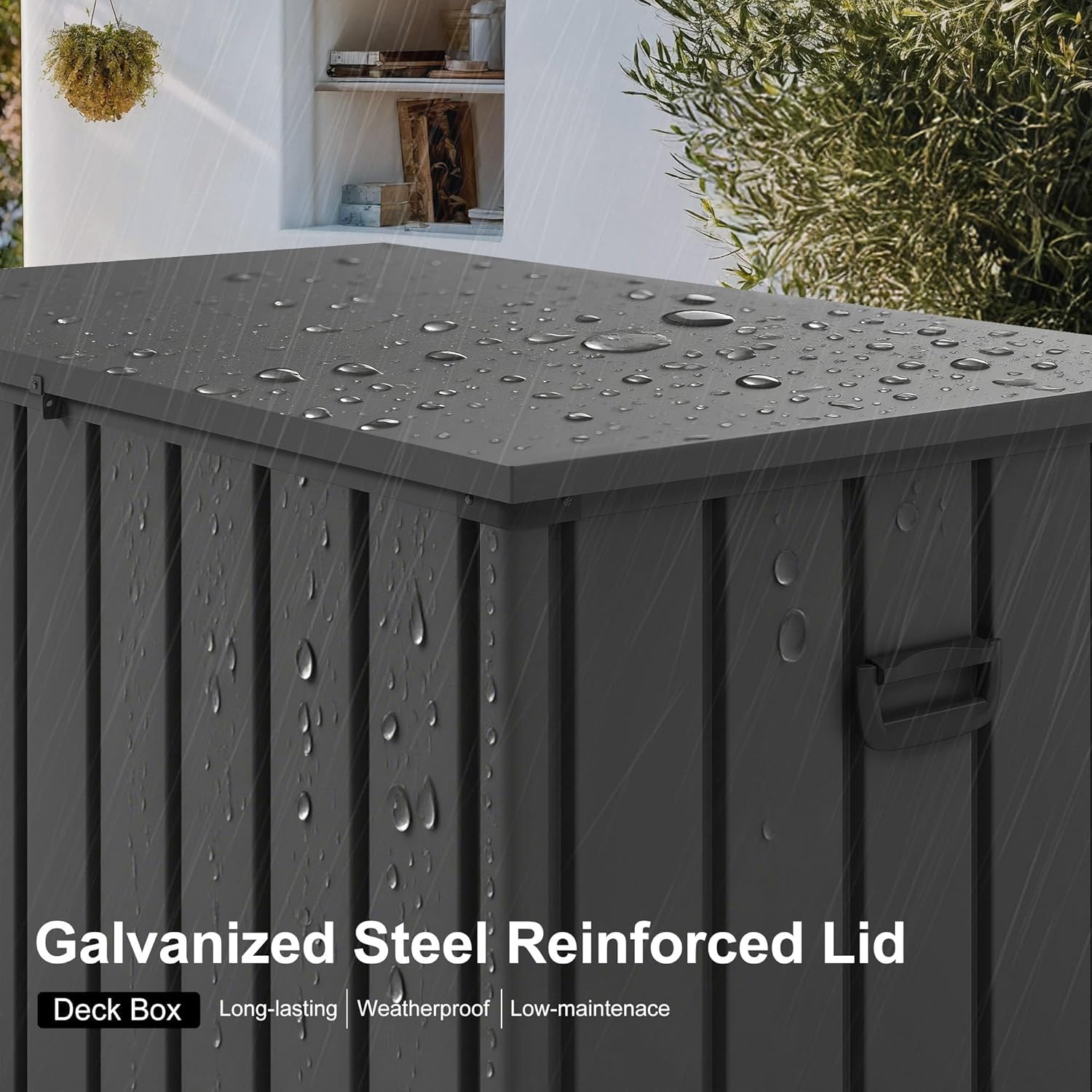 PURPLE LEAF Deck Box 160 Gallon Outdoor Waterproof Lockable Storage Box with Lid Deck Organization for Patio Cushions Side Table Pool Accessories Garden Tools, Gray