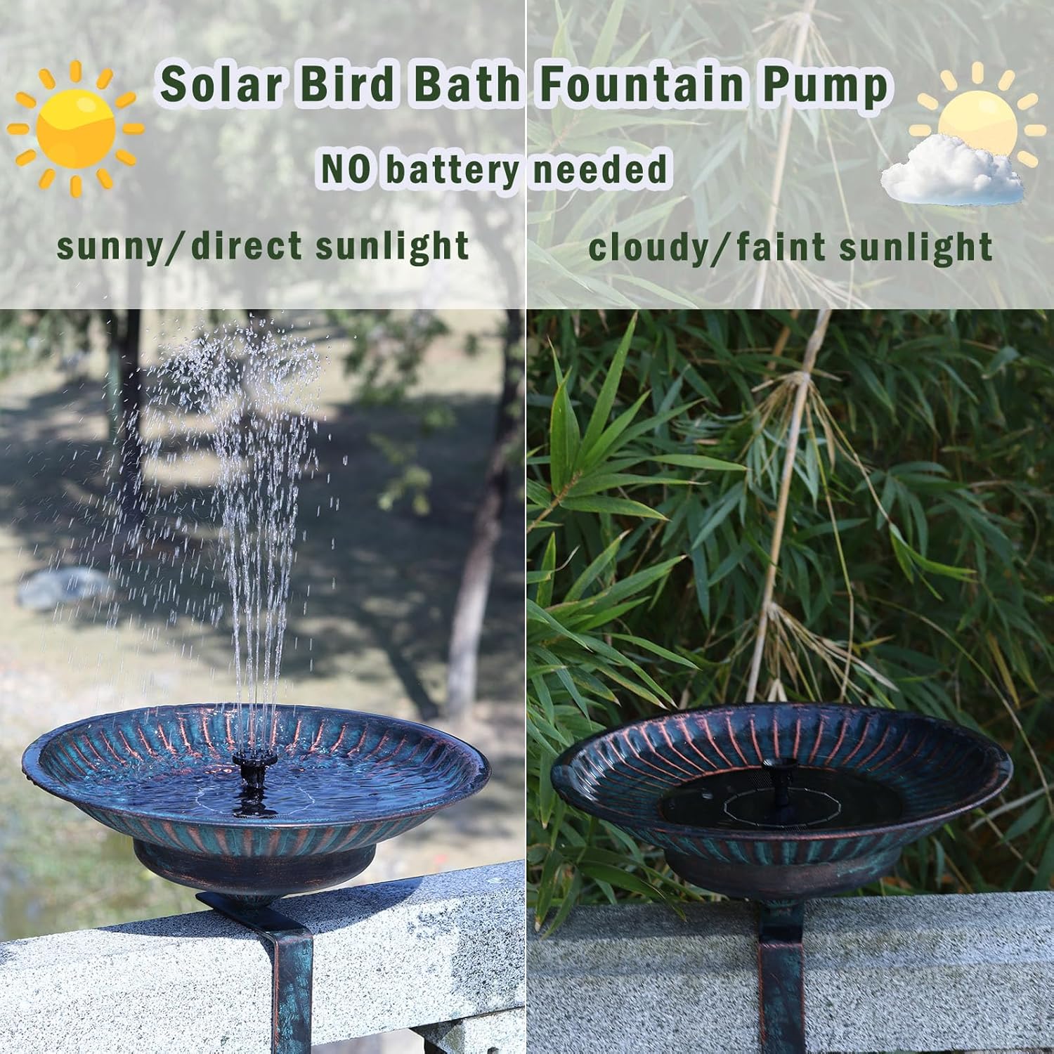 Solar Bird Bath,Deck Bird Bath with Solar Fountain,Metal Bird Bath Bubbler,Deck Mounted Bird Bath,Adjustable Sturdy Balcony Bird Bath,Patio Garden Decor