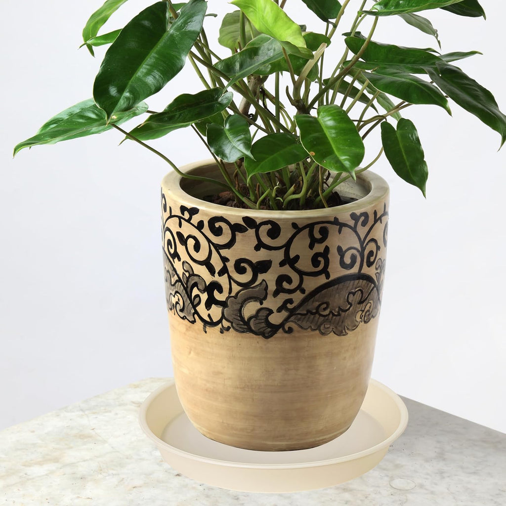 6 Pack of 10 inch Plant Saucer Blue, Heavy Duty Plastic Plant Saucer 10 inch Round, Flower Plant Saucers for Indoors, Plant Trays for Planter 8"/9"/10" (10", Beige)