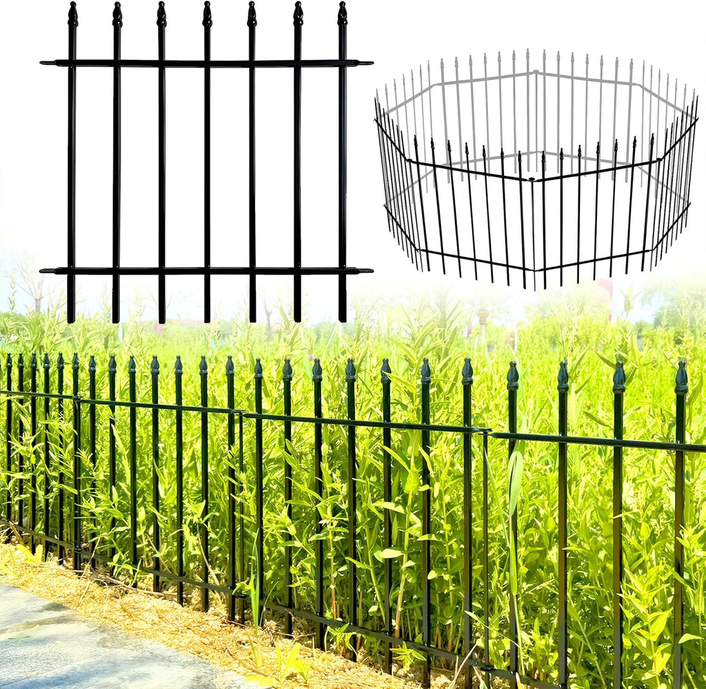 Metal Decorative Garden Fence 24" Wide x 24" High (5 Panels, Total Length 10 feet), Metal Border Folding Fence, Landscape Fencing Dog Fence Pet Fence for Flower Bed, Yard, Animal Barrier