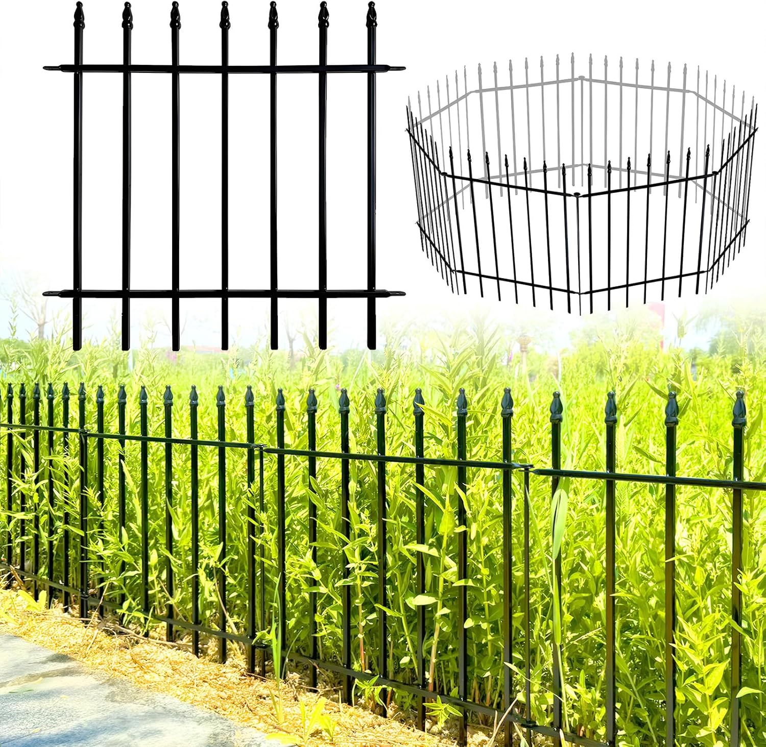 Metal Decorative Garden Fence 24" Wide x 24" High (5 Panels, Total Length 10 feet), Metal Border Folding Fence, Landscape Fencing Dog Fence Pet Fence for Flower Bed, Yard, Animal Barrier