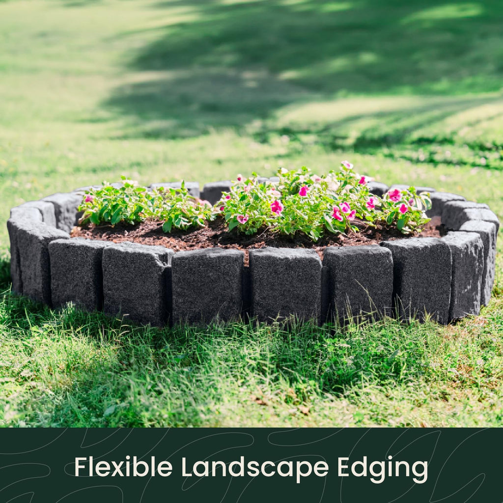 Beuta Landscape Edging | Garden Edging Border | Faux Stone Block XL for Lawn Edging, Flower Beds & Yard Edging – 10 Pack | Each Section Has 6 Blocks 48" L x 4" W x 9.5" H | 30 Spikes | Charcoal
