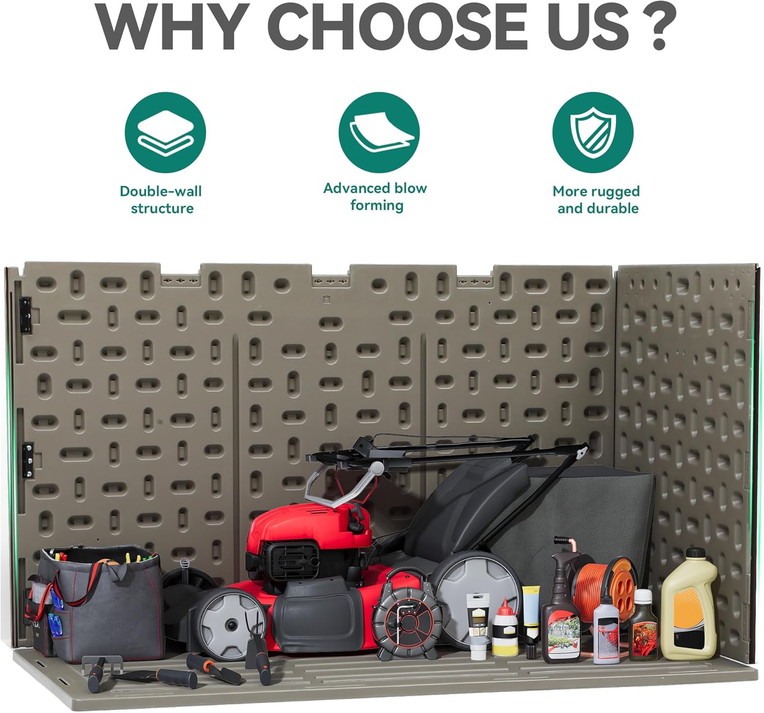 YITAHOME 200 Gallon Double-Wall Deck Box with Divider & Side Handles, Outdoor Large Storage for Patio Furniture Cushions, Garden Pool Accessories, Water Resistant & Lockable