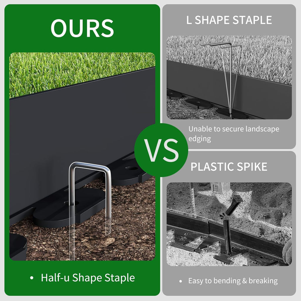 66FT Landscape Edging 4 in Tall with 70 Spikes, Garden Edging Border and 1 Hammer, Plastic Landscape Edging Border Lawn Edging for Landscaping, Flower Beds, Yard