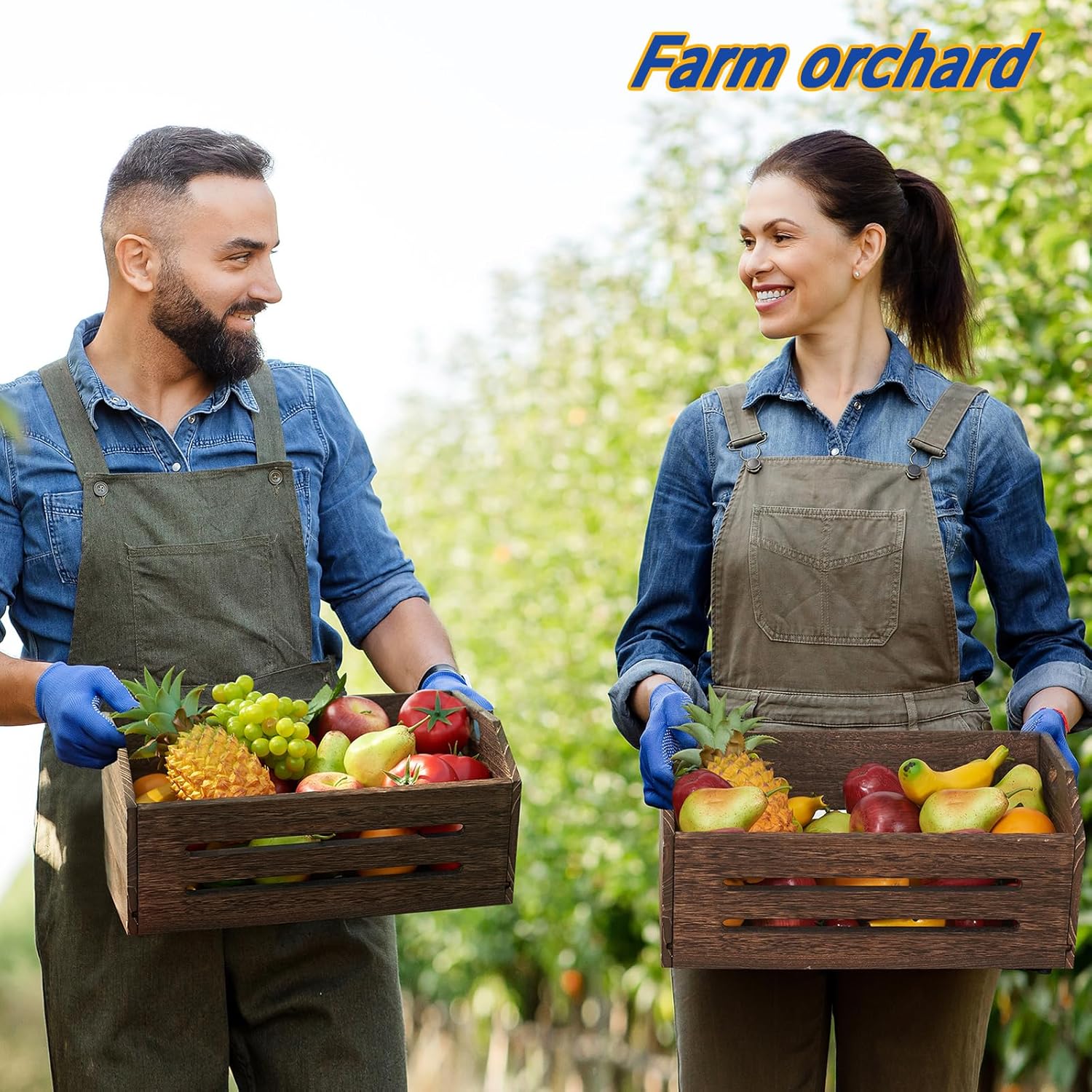 ELONG HOME Wooden Crate, 2 Pack Fast Assemble Rustic Wooden Crates for Storage, Decorative Farmhouse Wooden Crate Basket, Vintage Wood Crates Display for Fruits and Vegetables