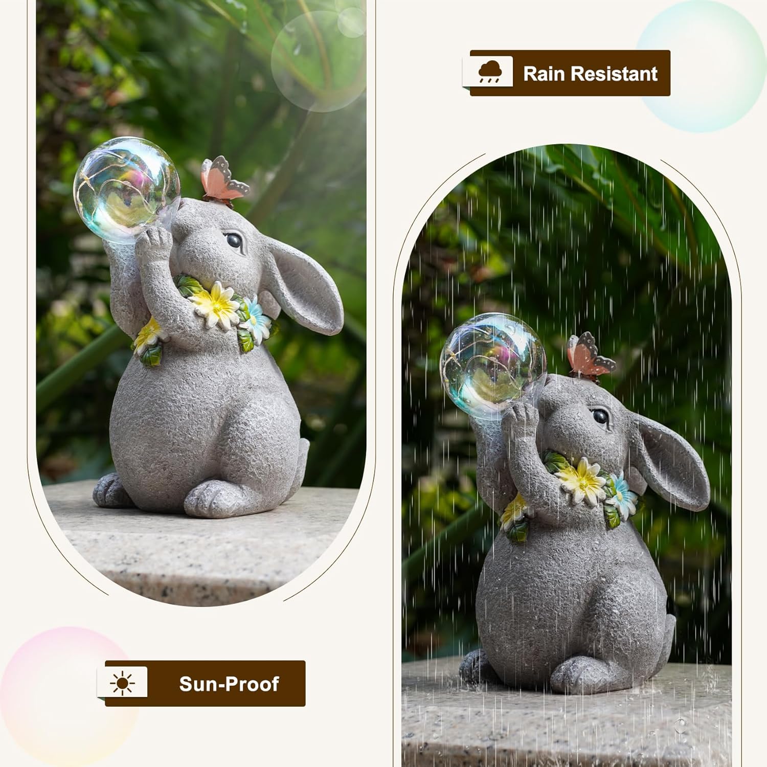 MININOVA Solar Garden Decor Lights Rabbit Statue with Bubble Ball Waterproof Decorations Cute Bunny Figurine for Outside Spring Yard Housewarming Mother Gifts for Women