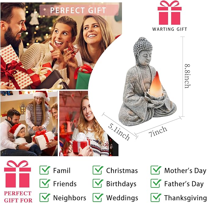 Buddha Statue for Home and Outdoor Decor Solar Powered Flickering LED,Garden Light Zen Meditation Spiritual Room Decor- Buddha Decor Outdoor-Ideas Gifts for Women, Mom