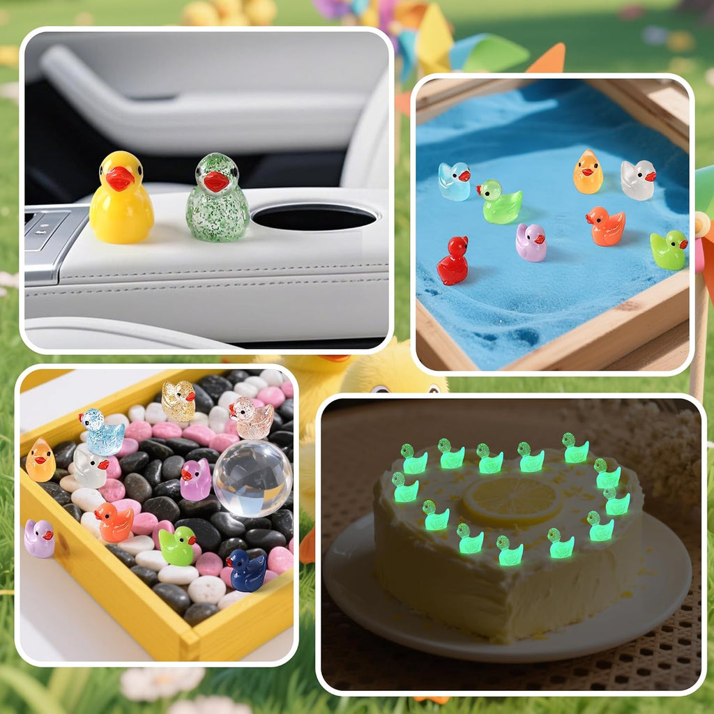 90 Pack Tiny Ducks Little Mini Resin Animals Figures Glitter Plastic Small Duck Glow in The Dark Miniature Garden Figurines Bulk for Micro Fairy Garden Hide Landscape Accessories Decor Aquarium