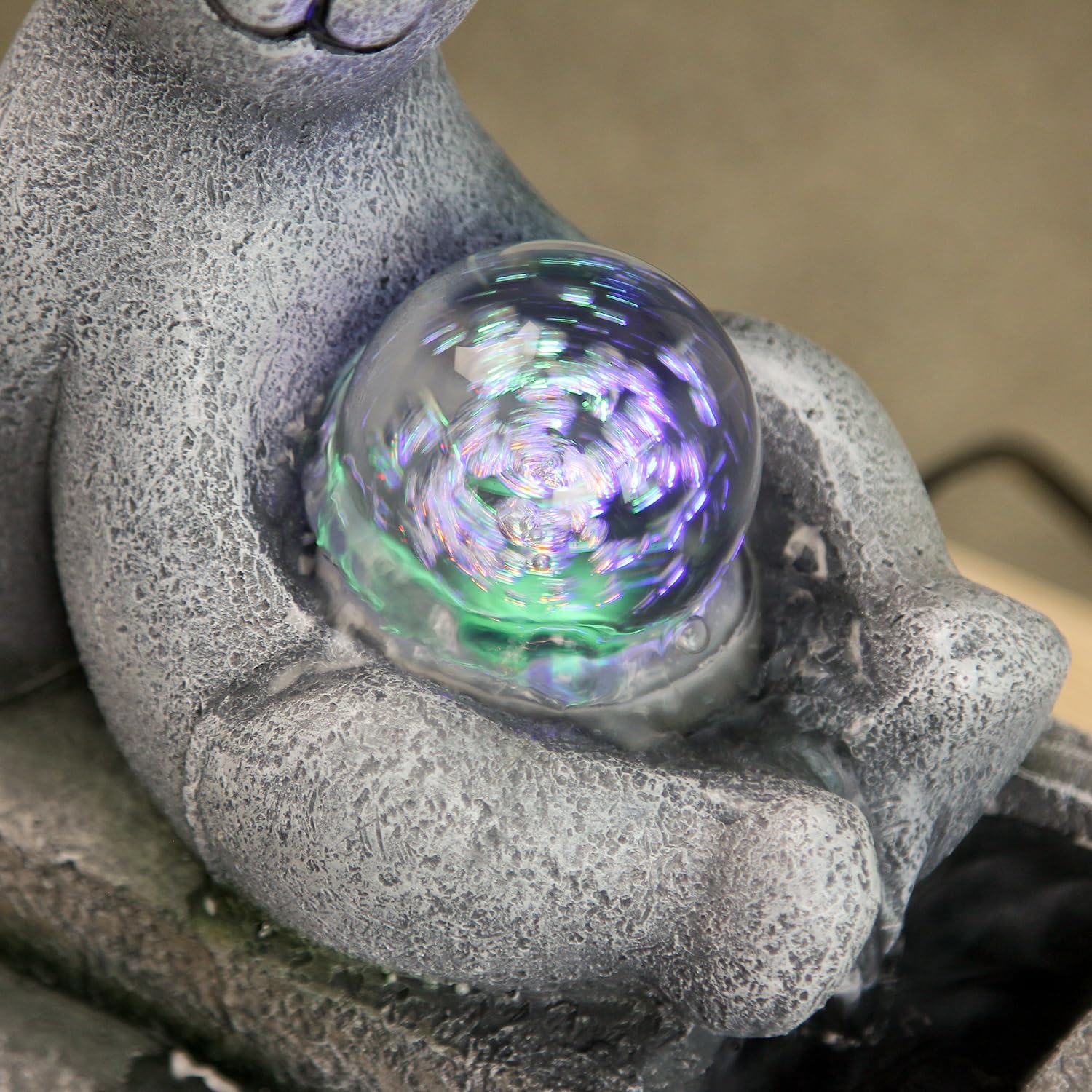 Cascading Rock Tabletop Fountain, Cute Bear Indoor Waterfall Fountain with Colored LED Lights and Rolling Ball, 3 Tiered Desktop Fountain for Office Home Bedroom