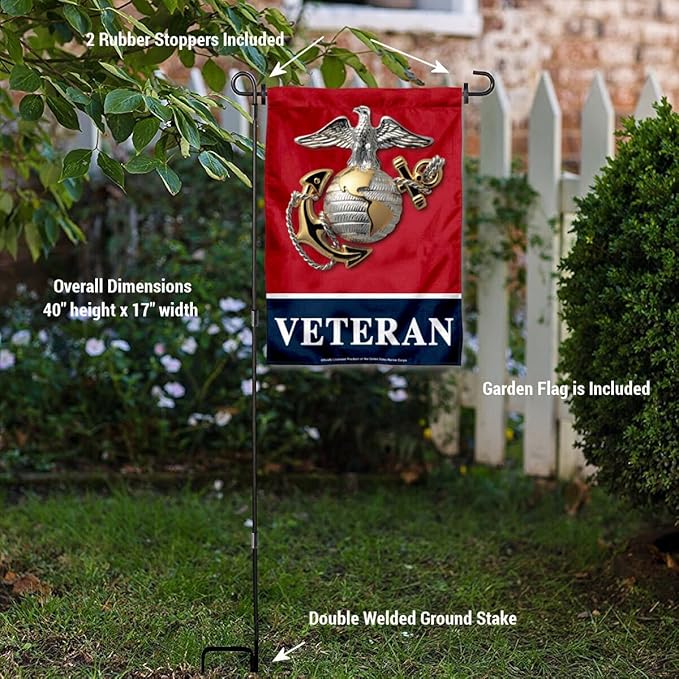 WinCraft Marines Veteran Garden Flag with Stand Holder