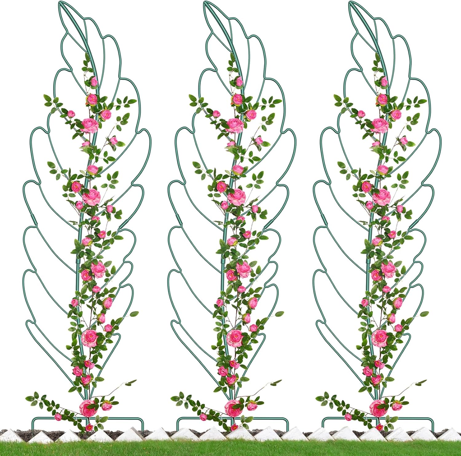 3 Pack Metal Garden Trellis for Climbing Plants,Green Metal Garden Trellis for Vines Plant Rose Vegetable Support,Large Decorative Outdoor Trellis