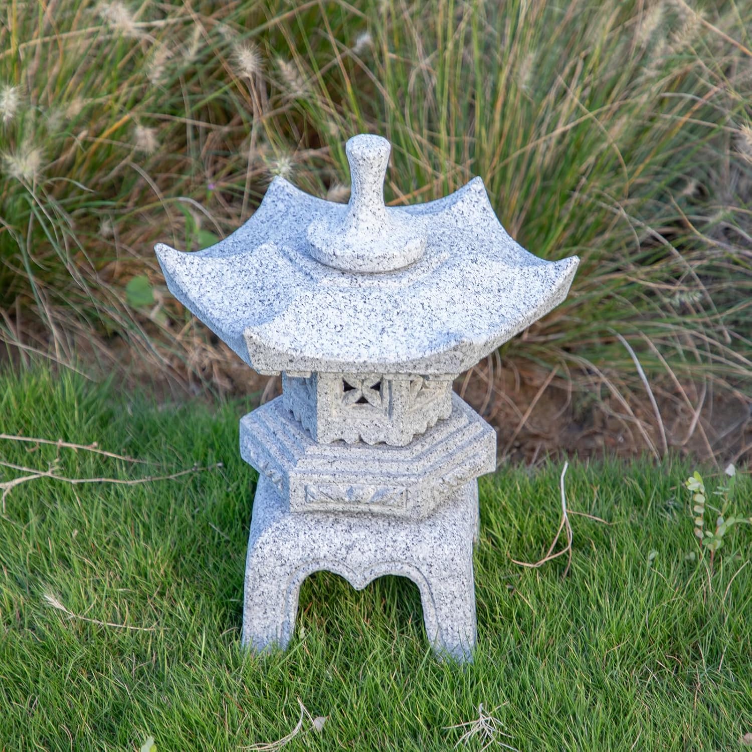 Generic Five Pieces Stone Japanese Lantern, Light Gray, Water Resistant, Granite, 16 inches H x 12.2 inches W x 12.2 inches D, Garden Decoration, Outdoor Lantern