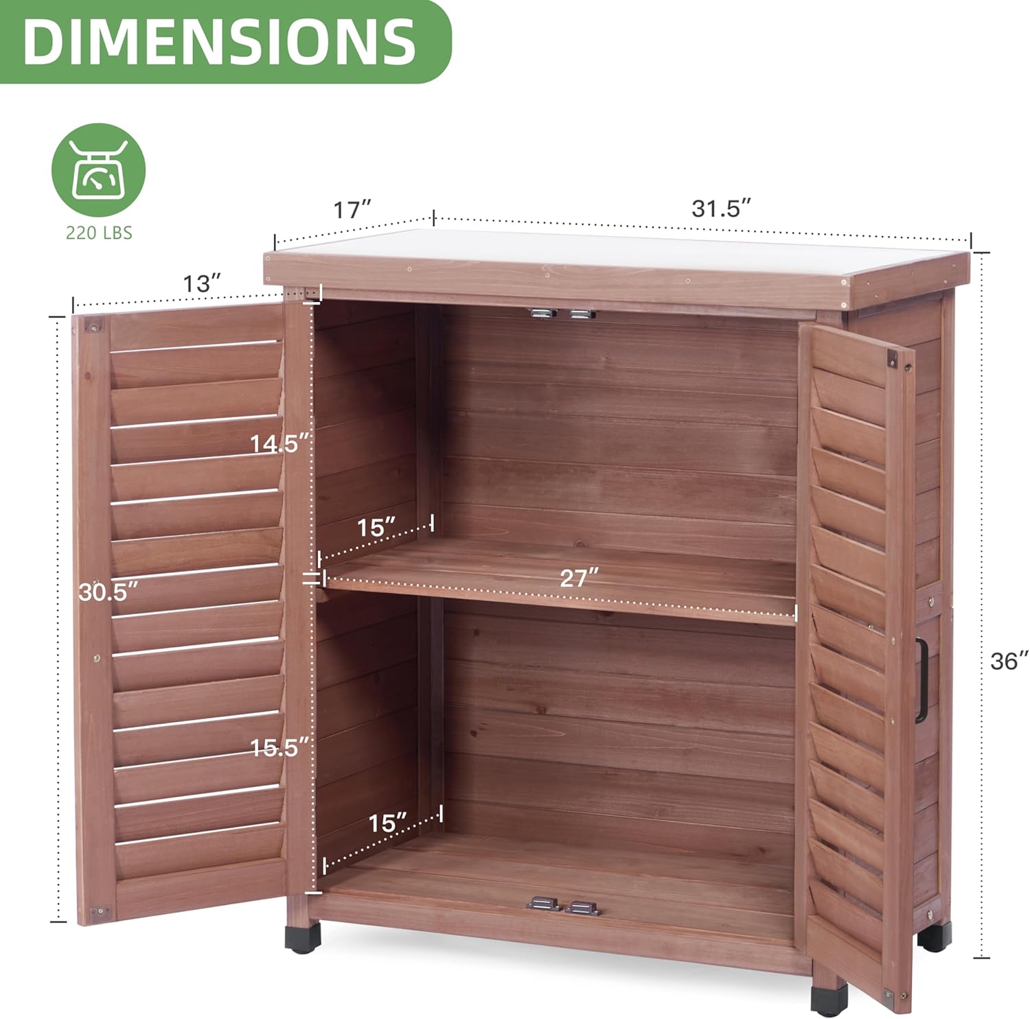 Potting Bench with Storage Cabinet and Metal Table Top for Outdoor Patio, Garden Furniture Wood Workstation