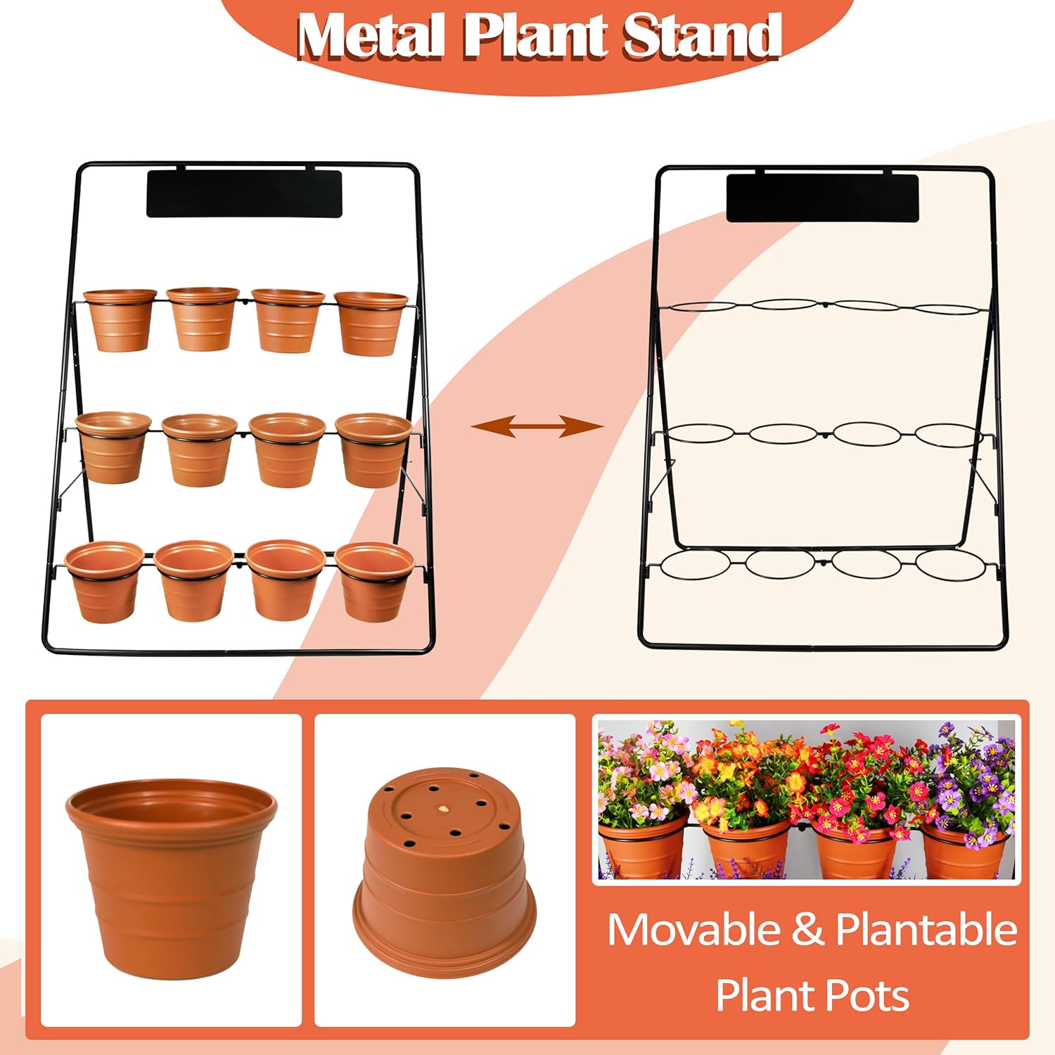 Sunnyglade 3-Tier Metal Plant Stand Rack Multiple Flower Pot Holder Shelf Ladder Plant Display Shelf With 12 Pots For Indoor Outdoor Patio Garden Corner Balcony Deck