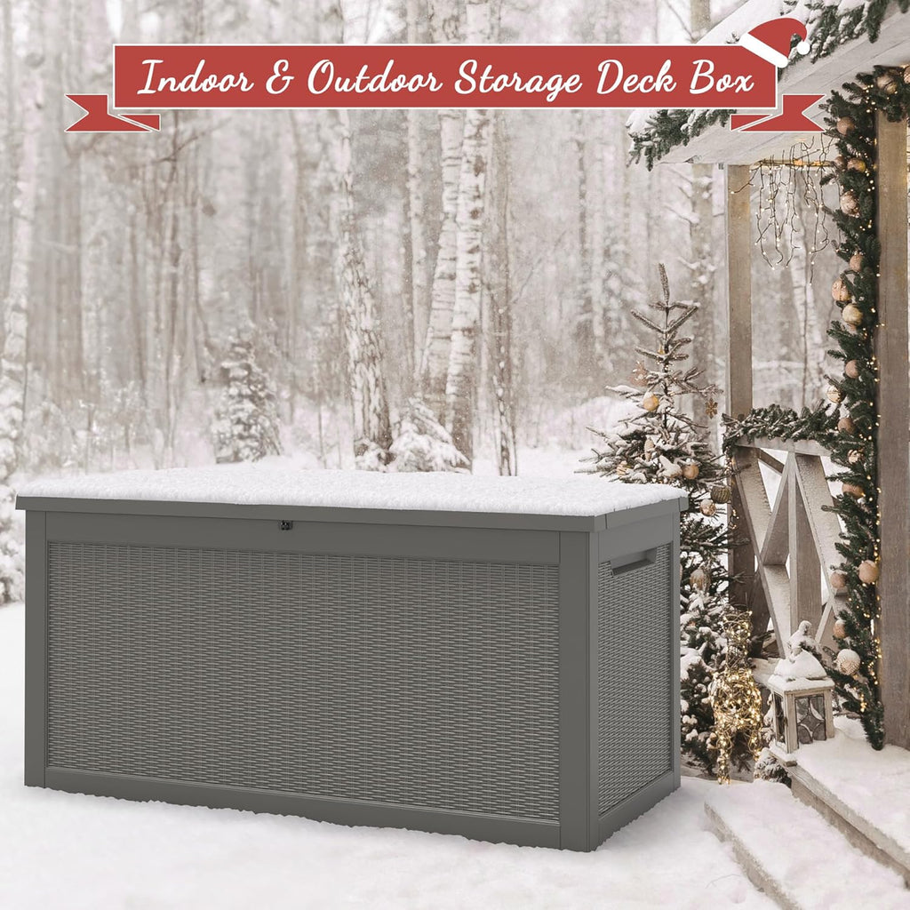 NUNU LAB 260 Gallon Outdoor Storage Box,Resin Large Sturdy Deck Box, Backyard Outside Storage Box Waterproof with Double Wall Panels,Package Delivery Garden Outdoor Hose Storage Bin