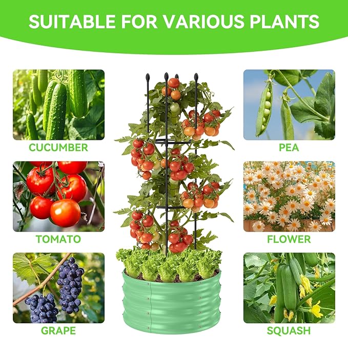 1 Pack Raised Garden Beds Outdoor, Galvanized Metal Raised Garden Bed with Trellis, 23.6x23.6x60in Tomato Cages for Garden Planters Box with Trellis for Climbing Plants Vegetable Vine Flowers