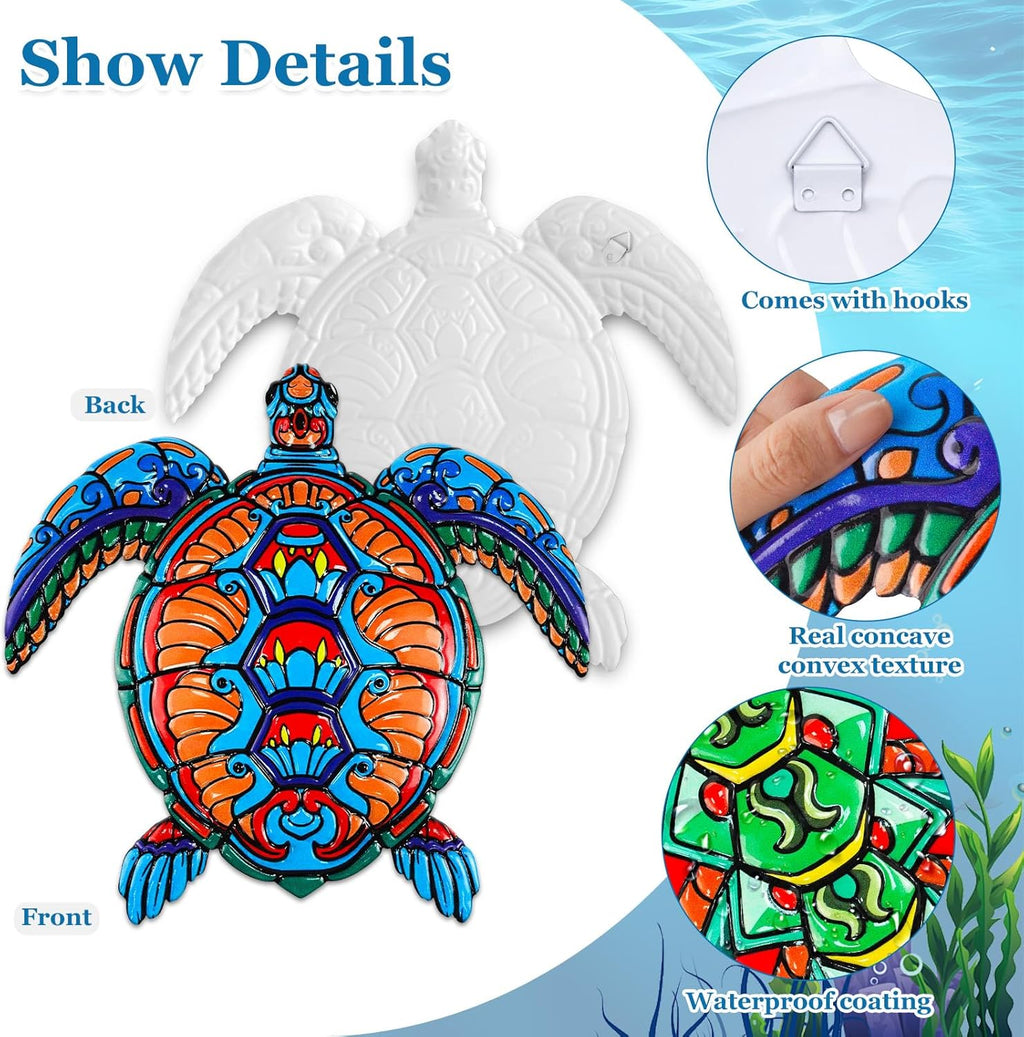 ULENDIS 2 PCS Metal Sea Turtle Wall Art Decor, Ocean Theme Outdoor Wall Decor, Nautical Hanging Decorations for Garden Pool Fence Patio Bathroom Indoor