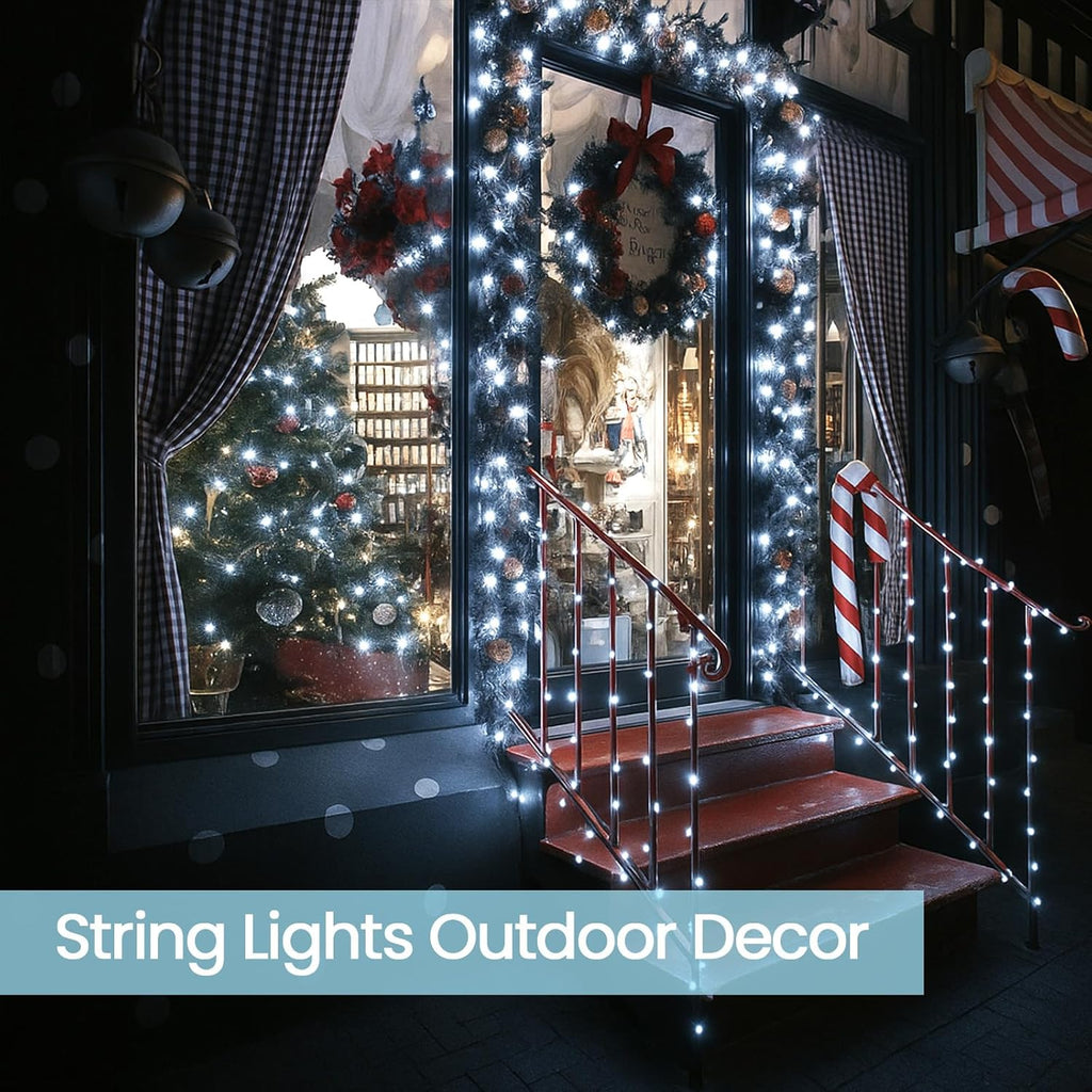 4 Pack 180FT Solar Christmas Lights Outdoor Waterproof, Super Bright 320 LED Solar String Lights with 8 Lighting Modes, Green Wire Twinkle Tree Light for Outside Xmas Party Decorations (Cool White)