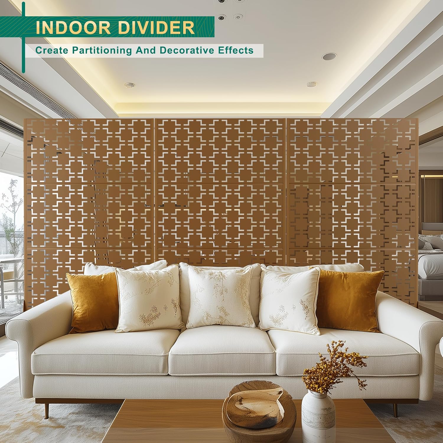 72" H47" W Metal Outdoor Privacy Screen - Freestanding, Decorative Fence (3 Panels)