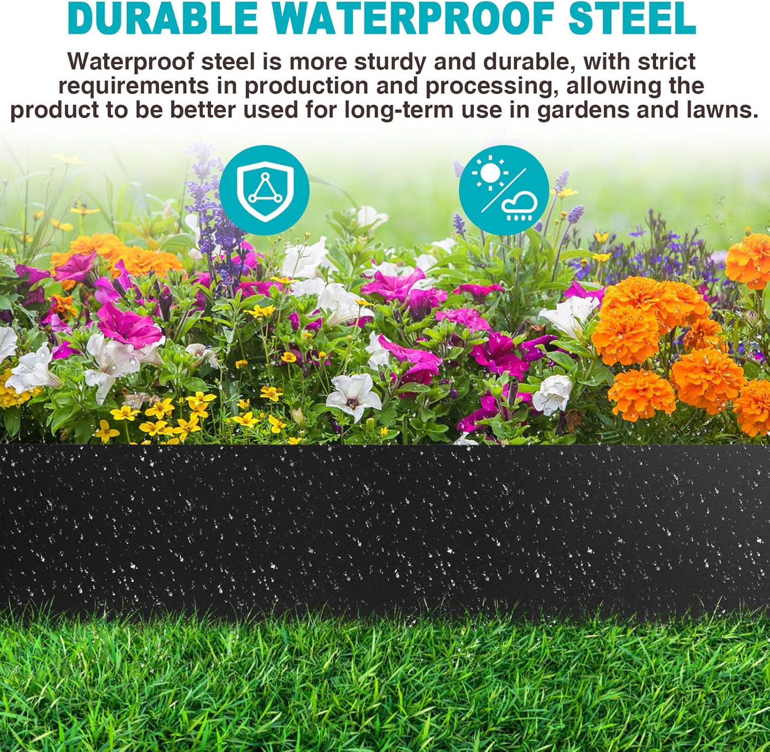 10 Inch Metal Landscape Edging, Heavy Duty Galvanized Steel Garden Edging,6 Pack Steel Landscape Edging with 7 Clips for Lawn, Flower Bed, Yard (Black)