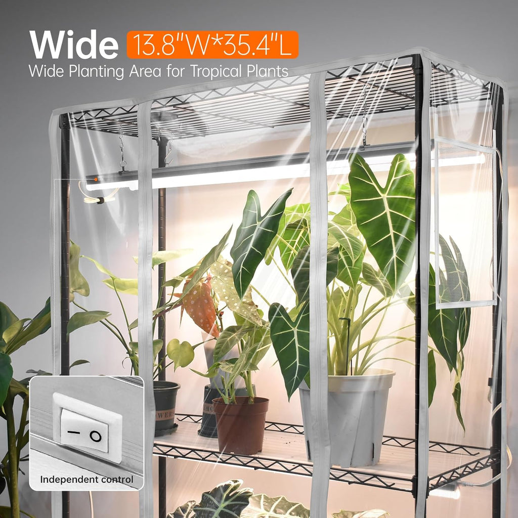 Indoor Greenhouse with Grow Light, Tall Green house with 6 Pack T5 Full Spectrum Plant Lights with Timer, Plant Shelf with Tent for Indoor Plant, Seed Starting, Seed Tray, 35.4"x13.8"x70.8"