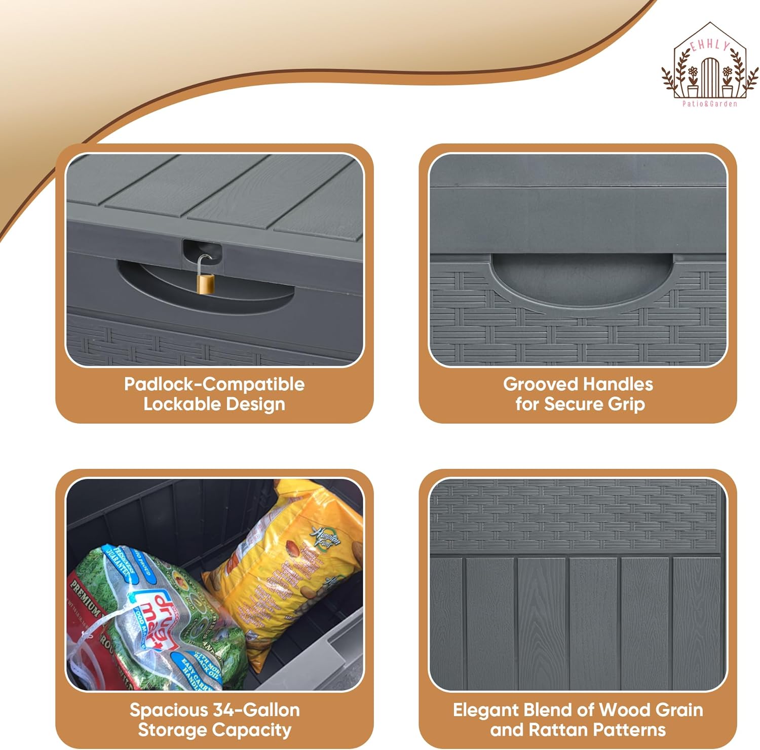 33 Gallon Deck Box, Small Outdoor Storage Box Waterproof, Lockable Secure Package Bin Delivery Box for Outside Front Porch, Patio Cushions Storage Box, Delivery Driver Snack Box for Porch, Grey