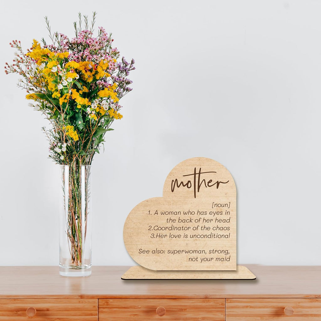 Mom Gift – Mother Definition Heart-Shaped Wooden Plaque, Rustic Desk Decor, Sentimental Wooden Sign for Mothers.(052)