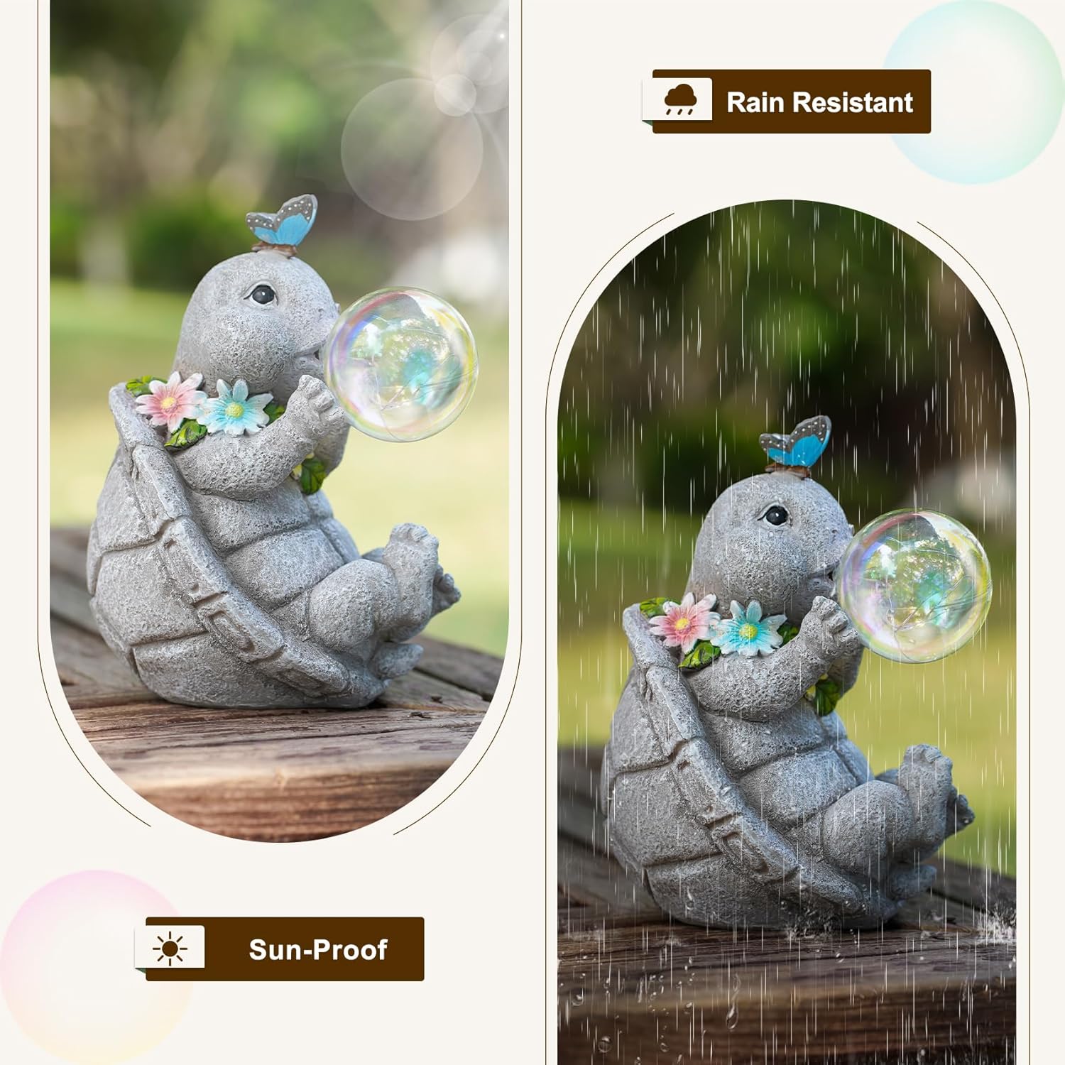 MININOVA Outdoor Garden Decorations Turtle Statues with Solar Light Resin Waterproof Figurines for Outside Yard Patio Mon Birthday Gifts