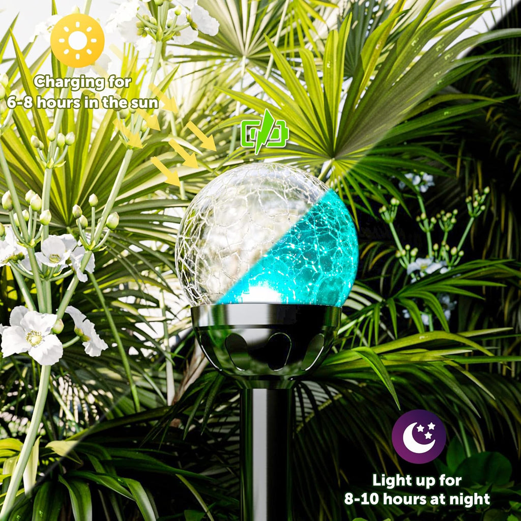 GIGALUMI Solar Outdoor, Cracked Glass Ball Solar Garden Lights, Color Changing Lights Outdoor,Garden LED for Path, Patio, Yard, 6 Pack Pathway