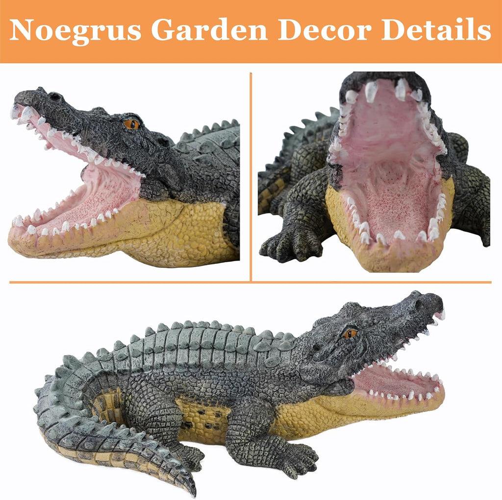 13 Inch Real Crocodile Statue - Garden Animal Sculptures & Statues, Alligator Decor for Lawn, Patio, Crocodile Coastal Beach Decor Perfect for Home Garden, Patio, Backyard