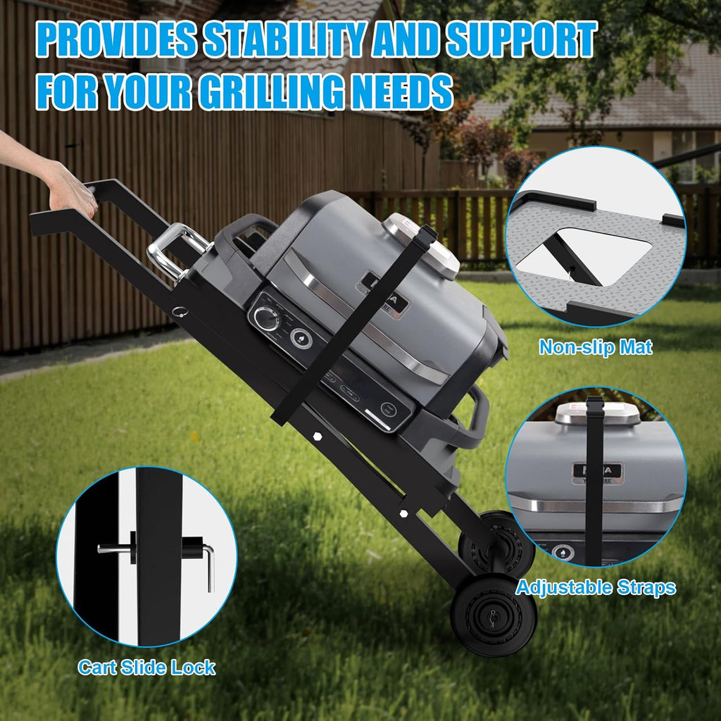 Collapsible Grill Stand for Ninja Woodfire OG701 OG800 OG900 Series & OO101 Pizza Oven Grill,Outdoor Table Cart with Side Shelf for Ninja XSKSTAND XSKUNSTAND Woodfire OG 700 Series,Foldable