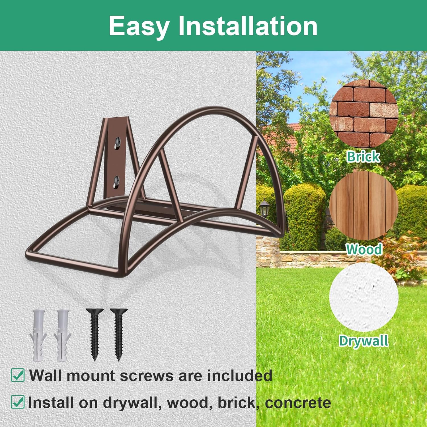 TomCare Garden Hose Holder Heavy Duty Water Hose Holder Wall Mount Hose Hanger Decorative Durable Garden Hose Storage Hose Reel Solid Metal Hose Stand Sturdy Hose Holders for Outside Yard, Bronze