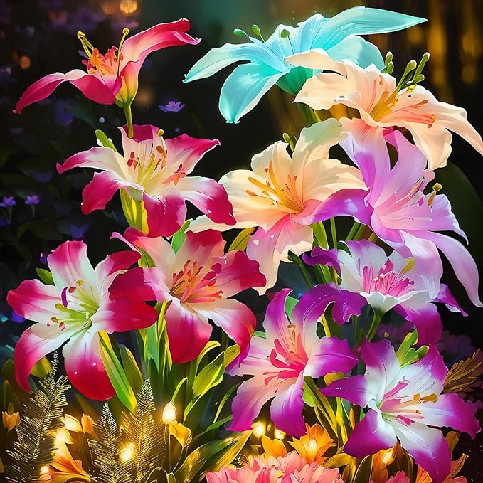 Solar Lights Outdoor Waterproof, 4 Pack Upgraded Garden Lights Solar Powered with 16 Double Layer Lily Flowers, Colorful Outdoor Solar Lights for Outside Yard Patio Garden Decor