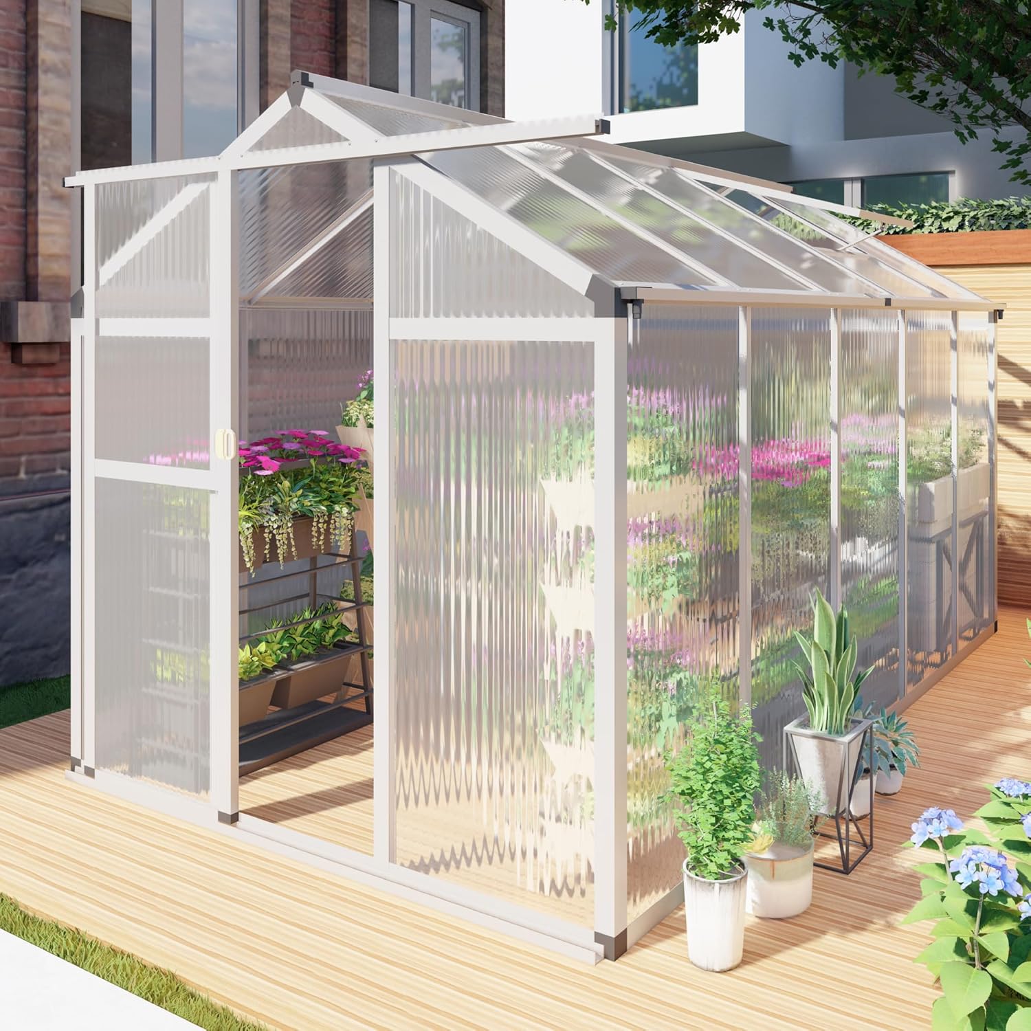 6 x 10FT Greenhouse for Outdoors,Polycarbonate Garden Backyard,Silver