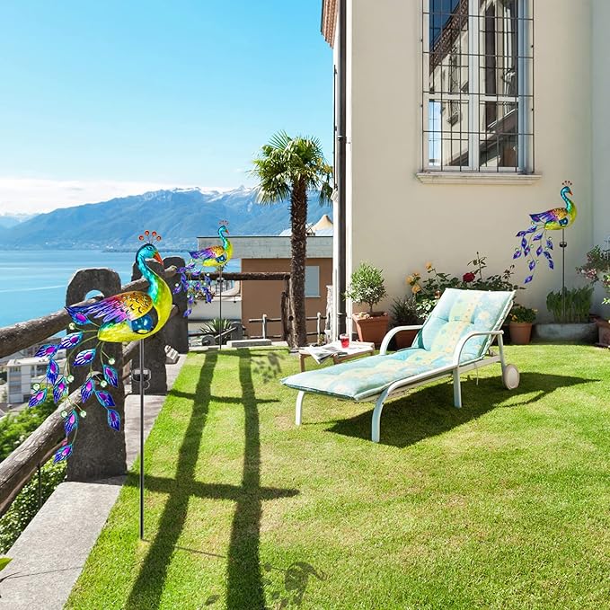 DREAMSOUL Solar Garden Lights Outdoor, Metal Peacock Decor Solar Lights Garden Stakes with Led String Lights, Waterproof Crackle Glass Ball Landscape Path Light for Lawn Patio