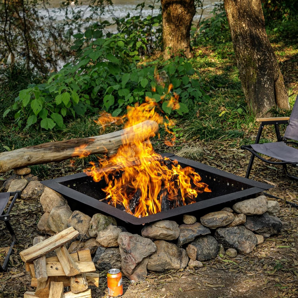 36 inch Square Fire Pit Ring, Heavy Duty Firepit Ring, DIY Campfire Insert Above or In-Ground, for Outdoor, Camping, and Bonfires