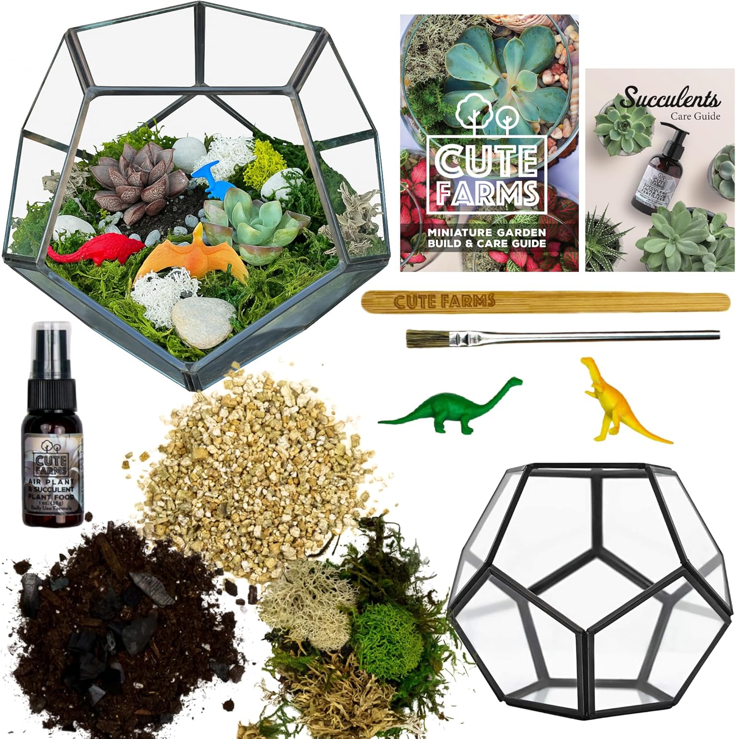 Cute Farms Glass Terrarium Kit | Just Add Your Own Plants (Geometric Glass)
