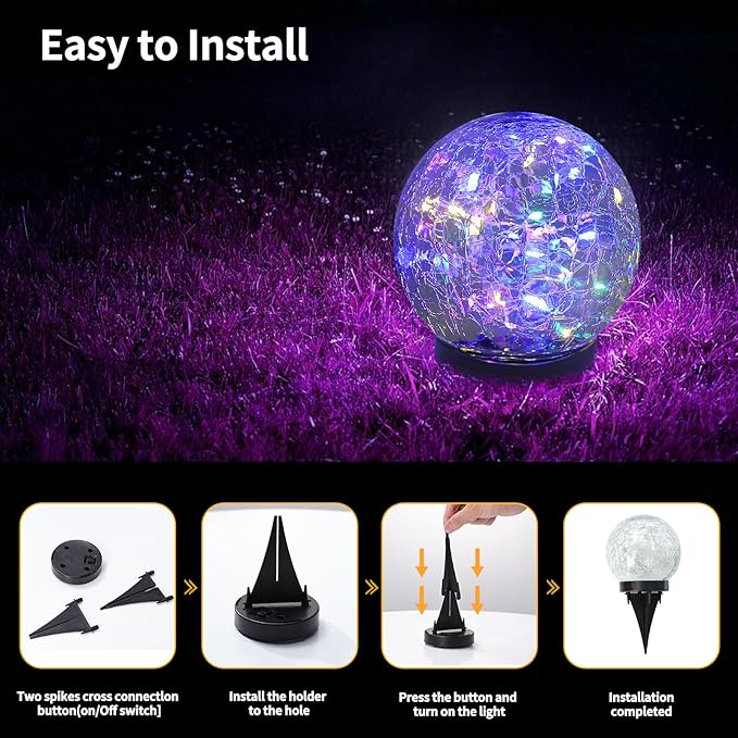 Solar Globe Lights Outdoor Waterproof-Solar Balls Garden-Cracked Glass Ball Solar Lights Outdoor-Solar Orbs Outside-Outdoor Decorations Patio & Yard Lawn Backyard Decor (GUO-XBQ-4-4-4)