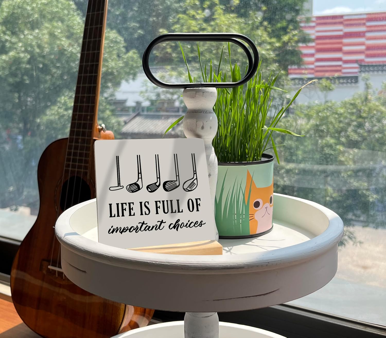 Primitive Wooden Sign, Life is Full of Important Choices, Desk Plaque with Wooden Stand 4 x 4.3 inches, Golf Decor, Rustic Home Decor, Golf Life Sign, Office Table Sign, Gift for Friends