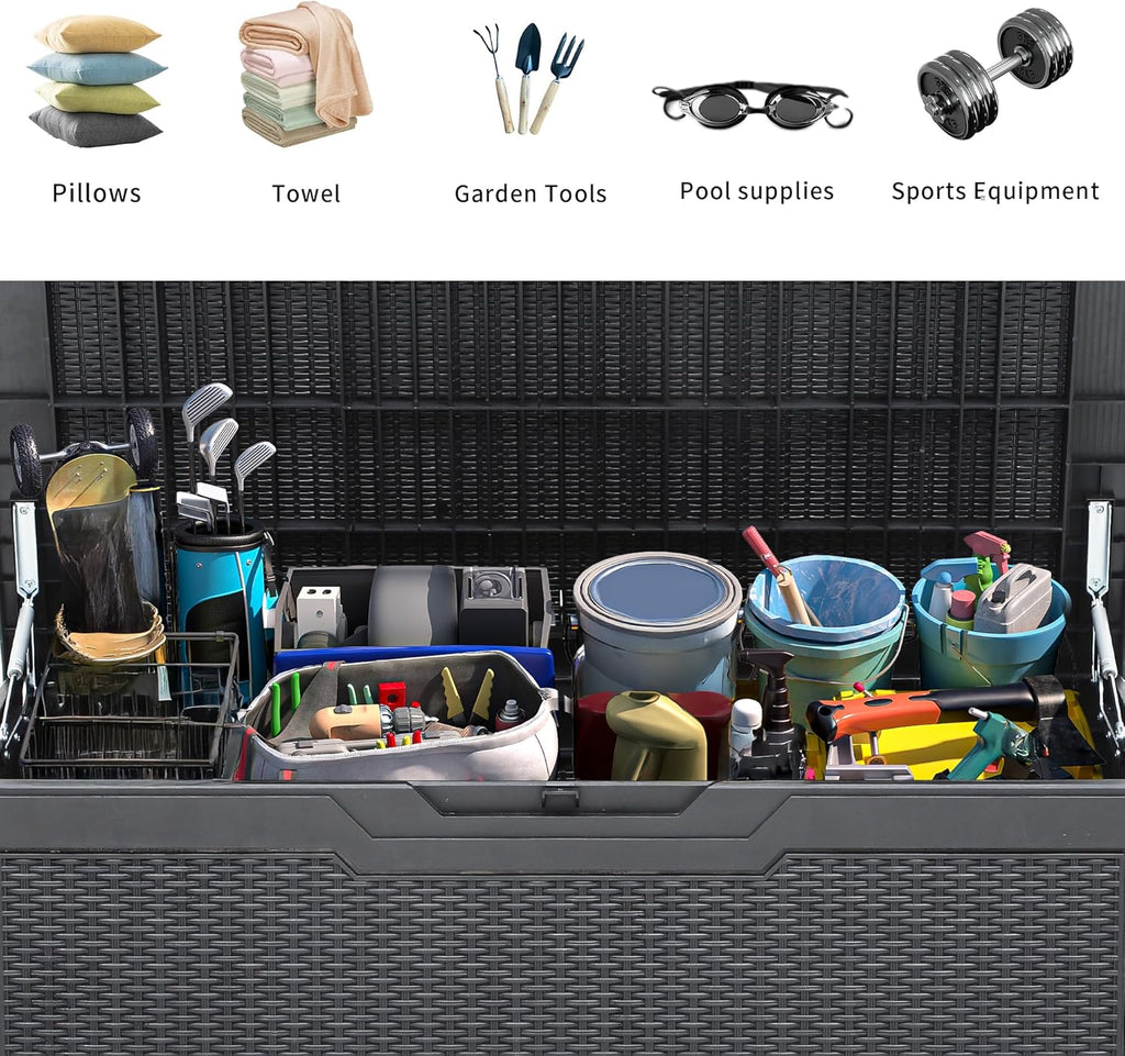 YITAHOME 100 Gallon Outdoor Storage Box, Large Water Resistant Resin Deck Box, Indoor Outdoor Lockable Storage Container for Patio, Garden, Cushions, Tools, Equipment (Dark Gray)