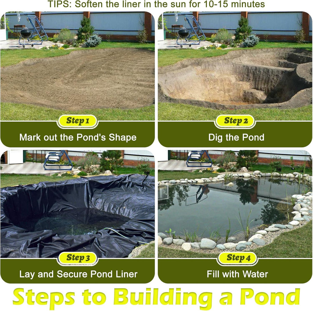 20 x 20 FT Pond Liner, 20 Mil Pond Liners for Outdoor Ponds, HDPE Pond Liner Preformed Easy Cutting Puncture Resistant, Pond Liners for Water Garden Fountain Waterfall, Koi Fish Aquaculture Pond