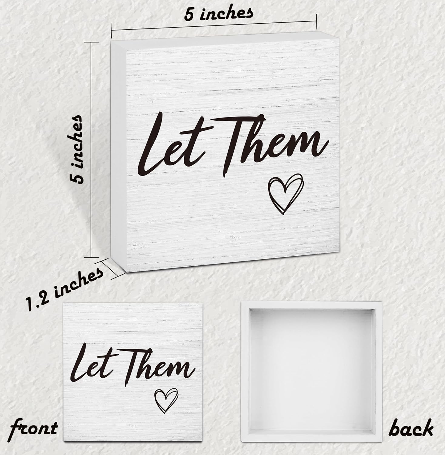 Let Them Wooden Sign, Office Decorations for Work, Let Them Mental Health Rustic Wood Box Signs 5x5 Inch, Desk Shelf Tabletop Decor for Home Cubicle Decor, Office Gifts for Coworkers Women